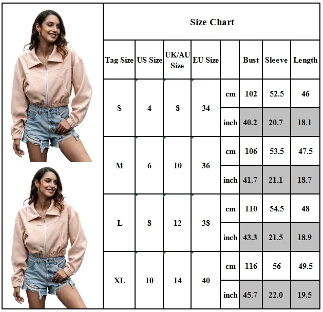 

Womens Autumn Long Sleeve Short Coat Ladies Casual Zip Up Jacket Tops Outerwear