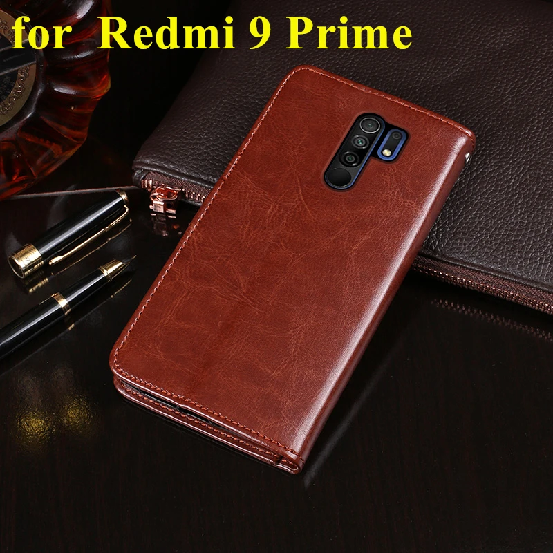 Чехол с держателем для карт Xiaomi Redmi 9 Prime красный mi 9A 9C кожаный чехол защитой от