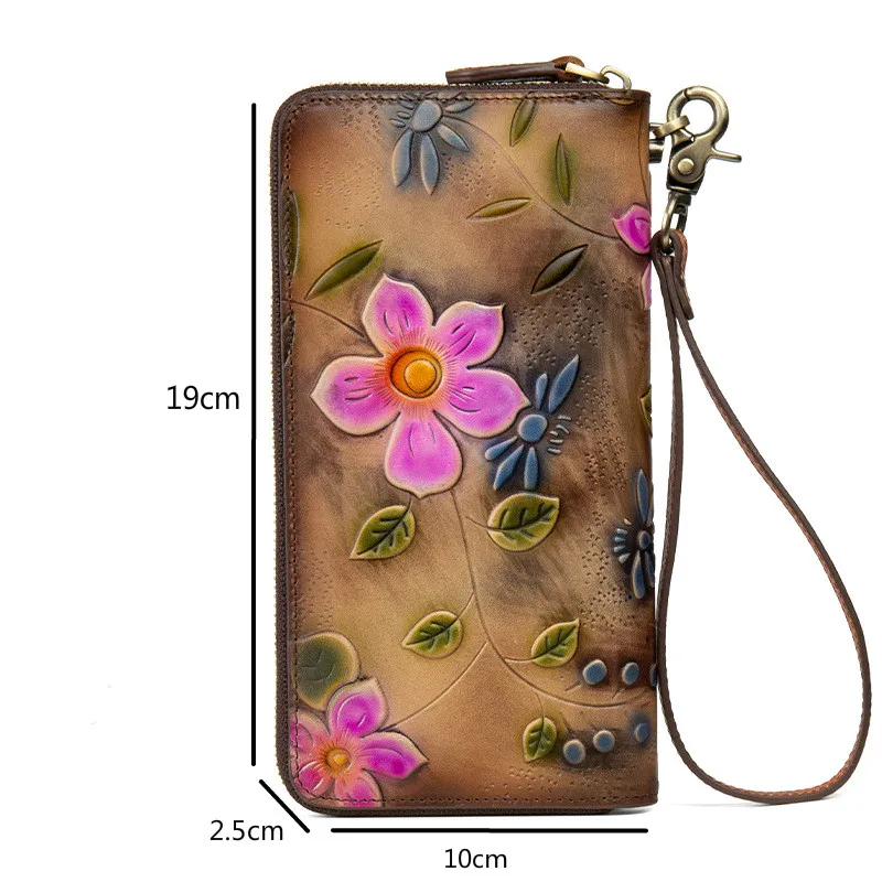 

YourSeason Ladies Long Wallet Vintage Cowhide Handmade Female Embossed Phone Purse Zipper Card Holder 2021 Genuine Leather