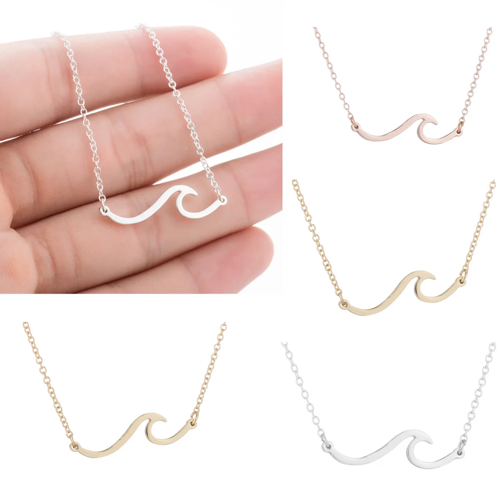 Женское колье с волнистой подвеской розовое золото кулон в форме серфера