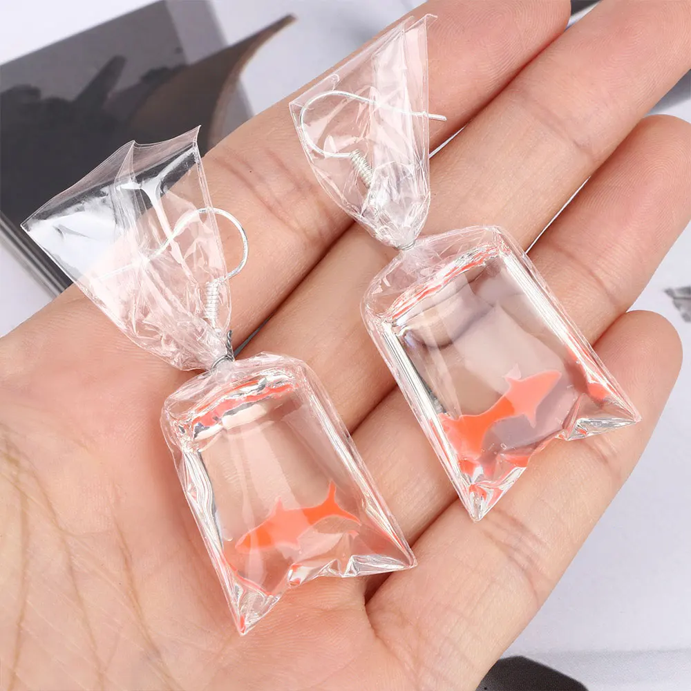 Женские акриловые серьги подвески Goldfish вечерние капли с забавными героями