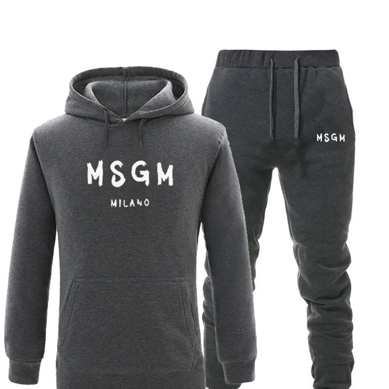 dark gray Мужские комплекты, спортивный костюм, теплые комплекты с принтом MSGM, модная спортивная одежда с толстовки, комплект из 2 предметов, осенне-зимний костюм для мужчин - Цвет: dark gray