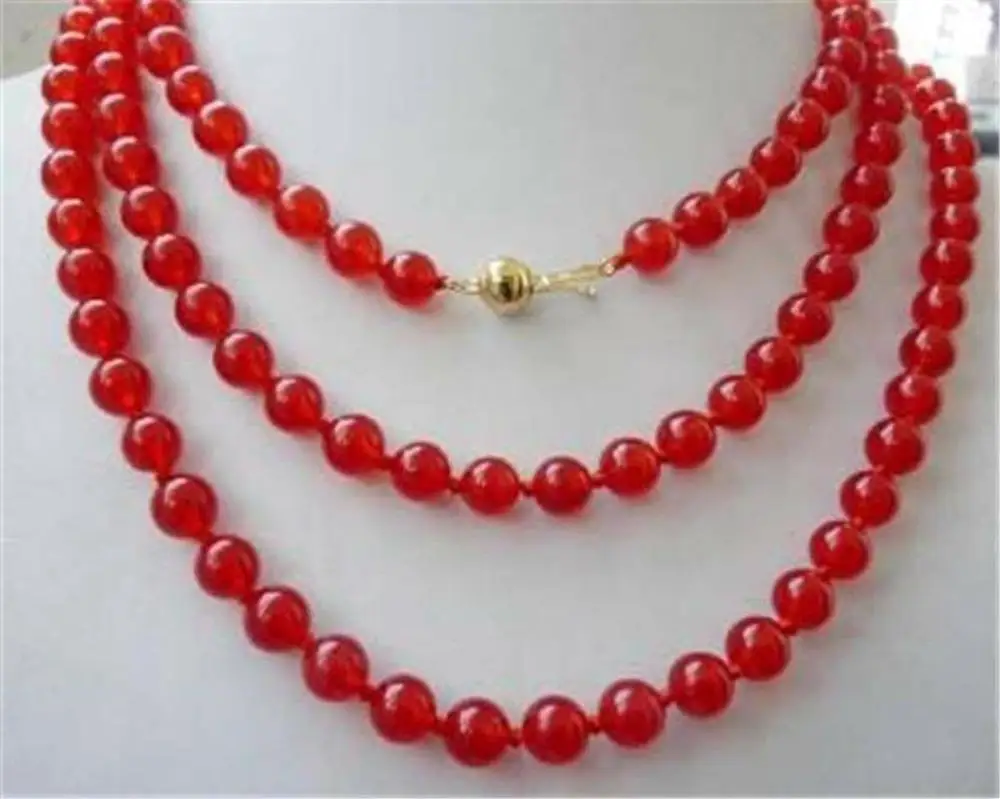 

Fashion 10mm Natural Red Jade Round Beads Necklace 50''