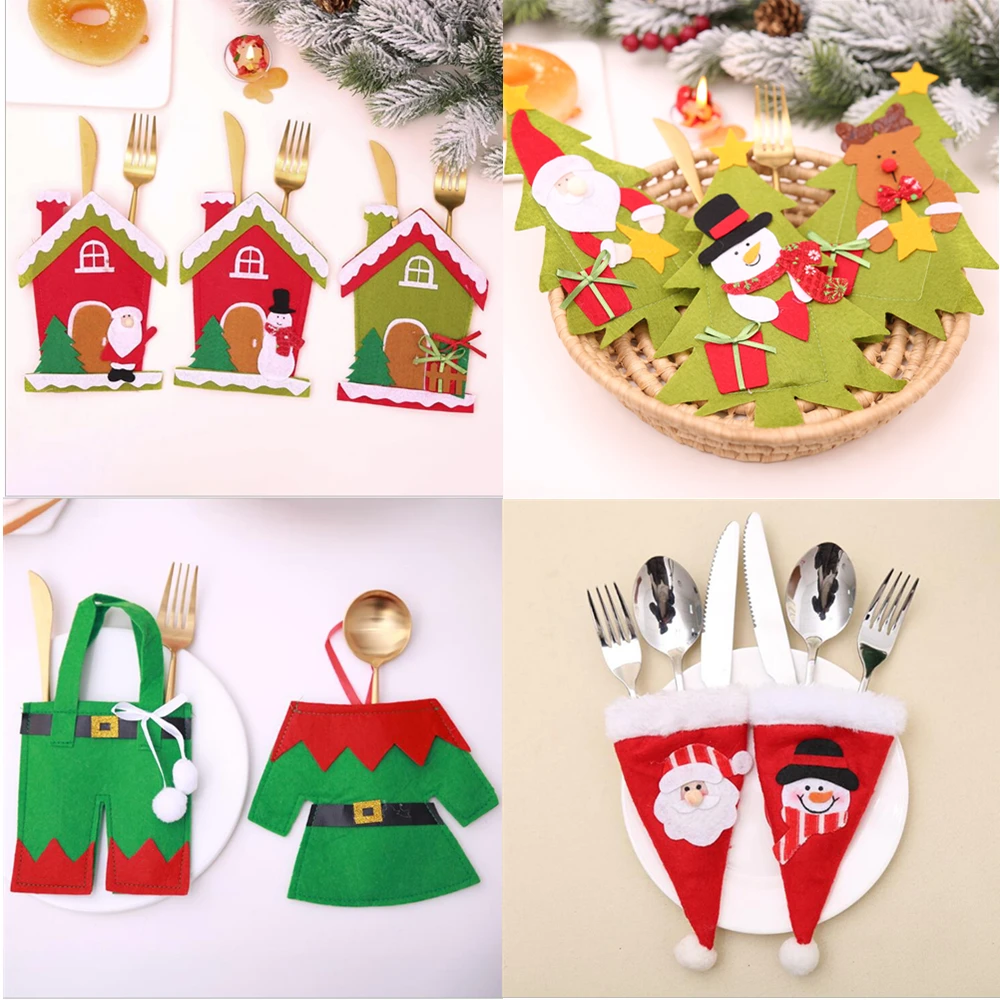 2 3 шт ручной работы Санта шляпа дерево дом Рождество столовые приборы держатель