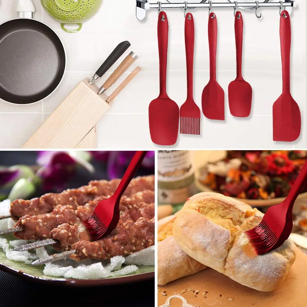 

Non-stick Pan Heat Resistant Silicone Kitchenware 5-piece Set Cooking Spoon Spatula Egg Beater Brush Cake Baking Tool