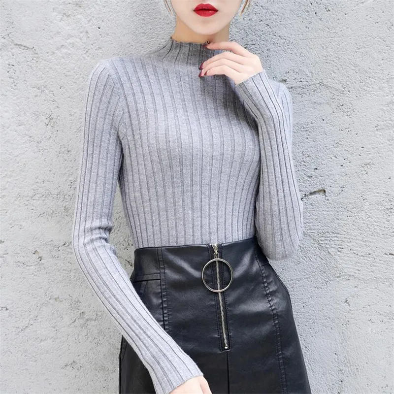 2019 осенне-зимний облегающий свитер с воротником средней длины женский тонкий