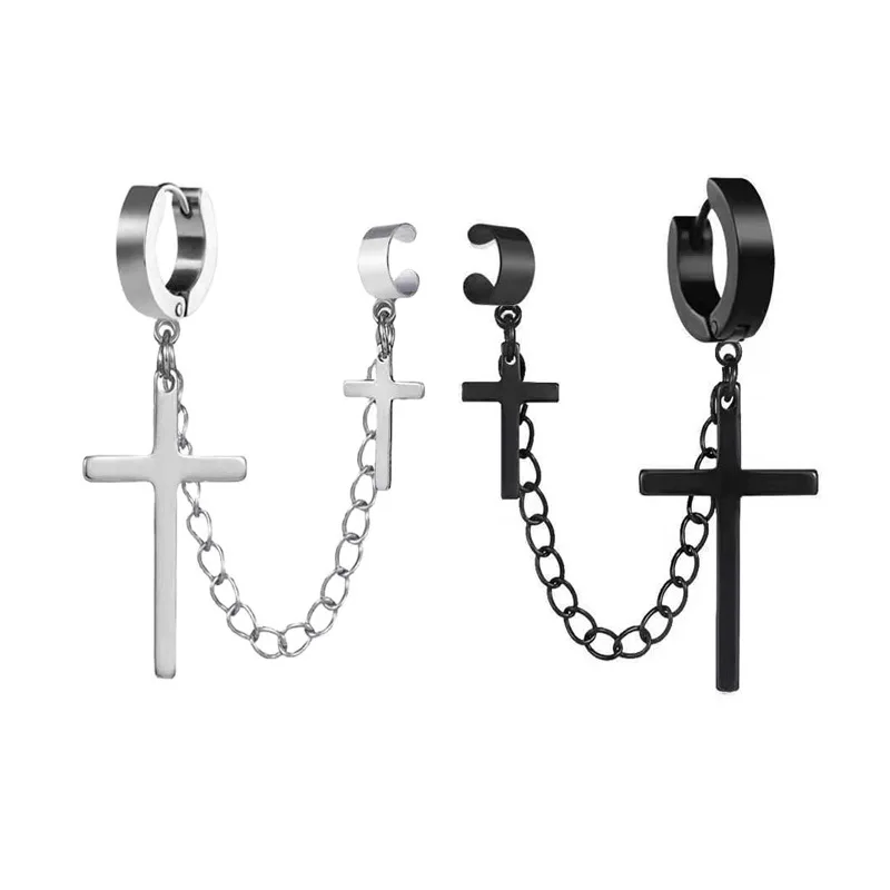 

1PC Korean Fashion Cross Clip Earring for Women Men Ear Cuffs Gothic Hip Hop Punk Chain Dangle Earrings Party Jewelry Set