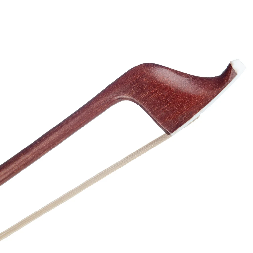 Double Bass Bow 1/8 French Style Brazilwood Parisian Eyes Round Stick  White Horsetail Bass Violin Bow