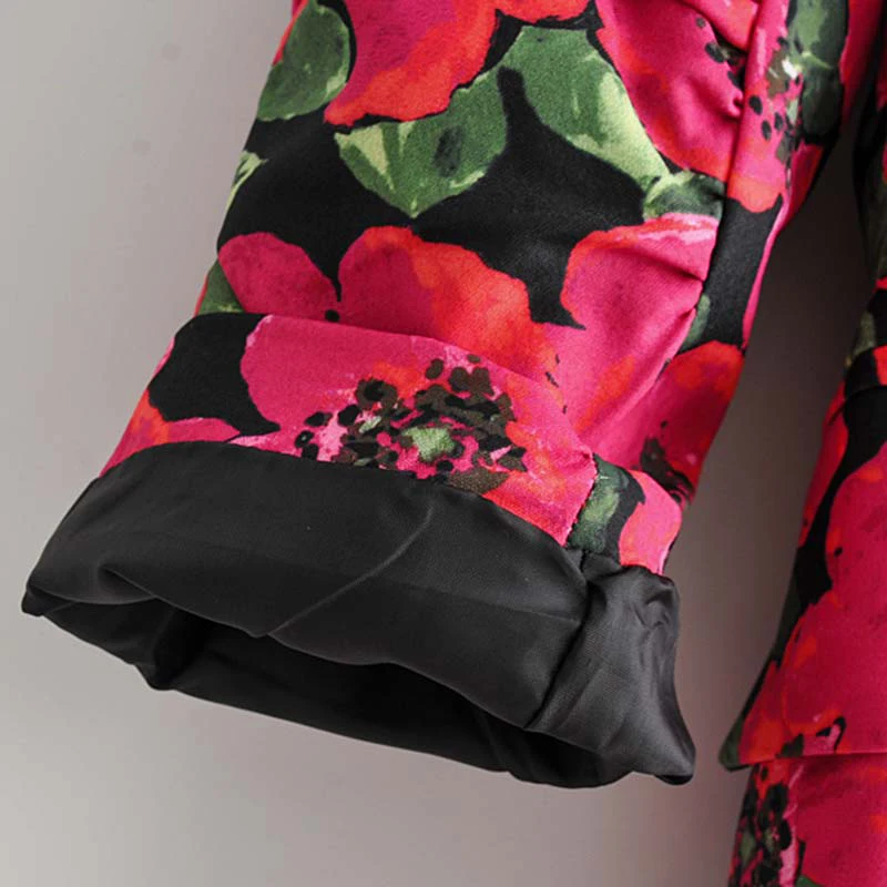 

2019 Autumn women blazers and jackets long sleeve floral print blazer women single button pockets sashes office wear ladies coat