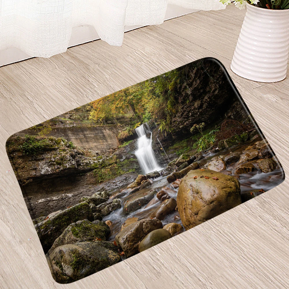 

Forest Waterfall Bath Mat Absorbent Toilet Shower Natural Scenery Non-Slip Mats Douche Foot Pedal Doormat Bathroom Rugs Carpet