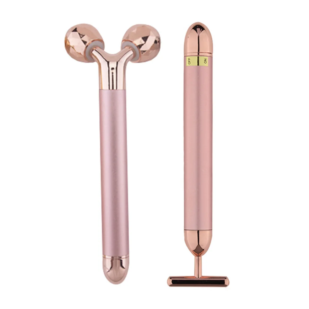 2 in 1 Energy Beauty Bar 24k Golden Vibrating Facial Roller Massager Face Lifting Anti-wrinkle Skin Care Gemstone Ball | Красота и