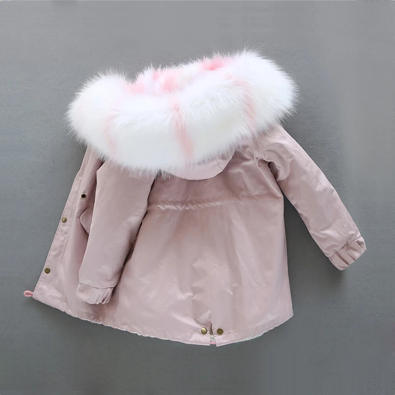 Dollplus/-30 градусов новая одежда для девочек с длинными рукавами, одежда с мехом зимняя куртка теплая детская одежда утепленный пуховик с капюшоном, пальто из искусственного меха подростков верхняя одежда; парка