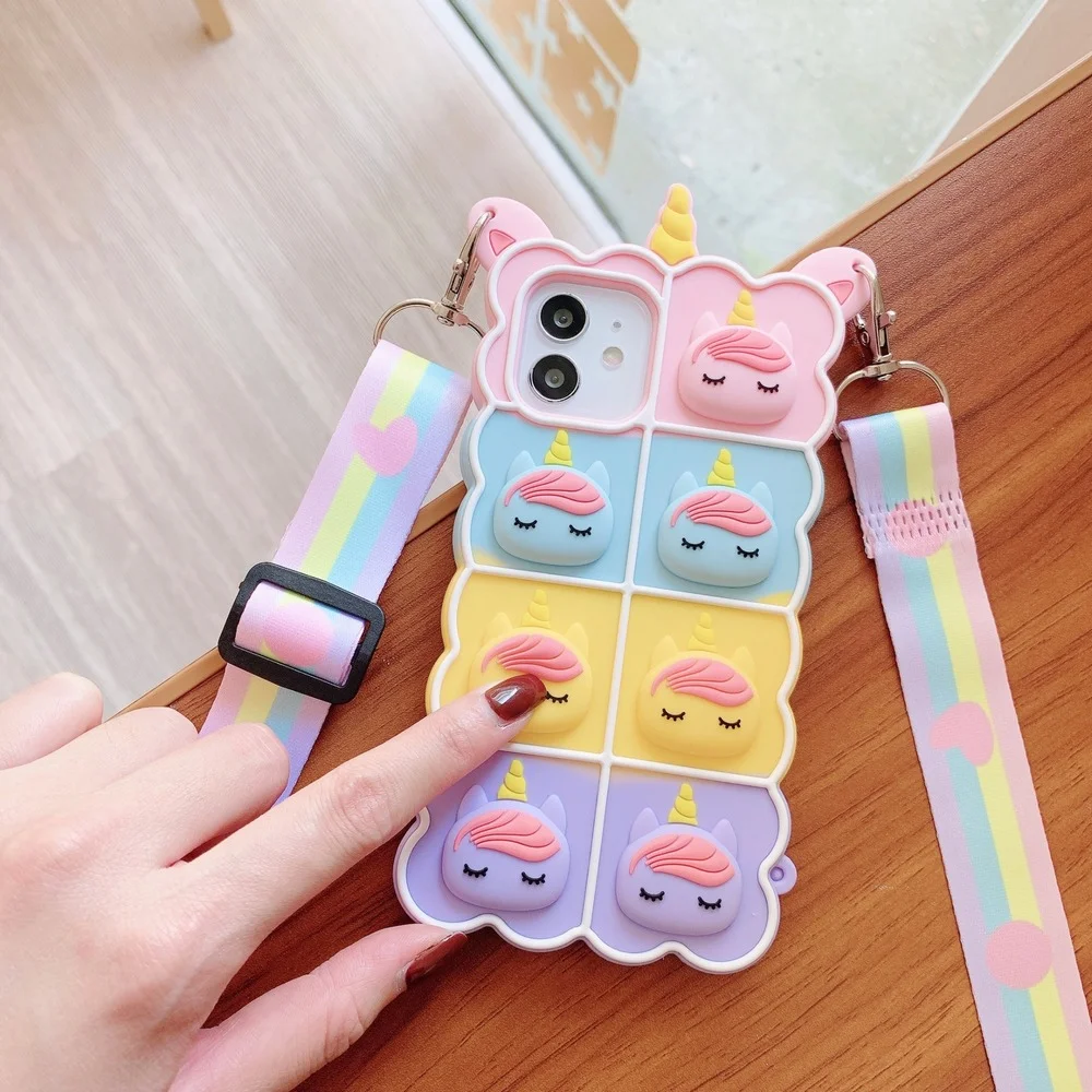 

Phone Case for iphone 13 Pro Max Mini Cute Phone Cover Cartoon Unicorn Silicone Protective Case Phone Cover Pressing Bubble Toys