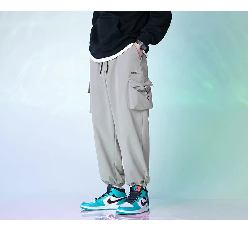 

Men's 2021 Spring New Reflective Drawstring Cargo Pants Loose Large Pockets Drawstring Casual Pants Sports Pants Men's Pants