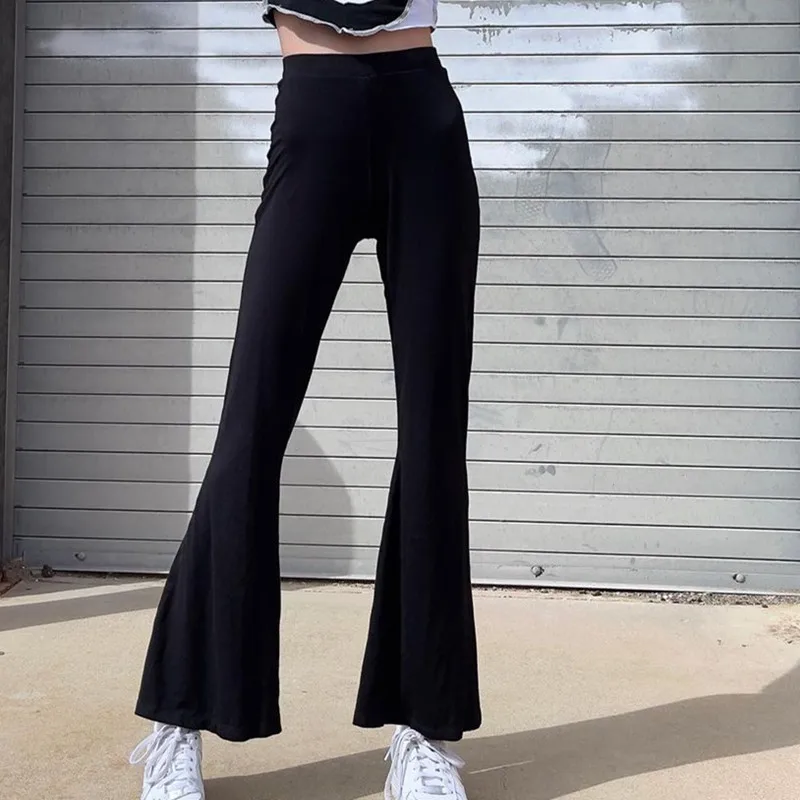 

Готические гранж-панк черные расклешенные брюки с высокой талией облегающие летние женские брюки E-Girl модная уличная одежда 2021