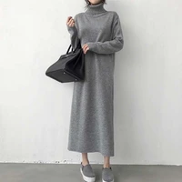 2020 winter pullover women long sleeves dress one piece femme dress korean elegant thicken office ladies knitted dress vestidos