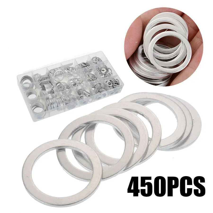 

450Pcs Cylinder Aluminum Gasket Flat Sealing Ring Washer Gasket Oil Drain Plug Washer Meson Pad Car Accessories