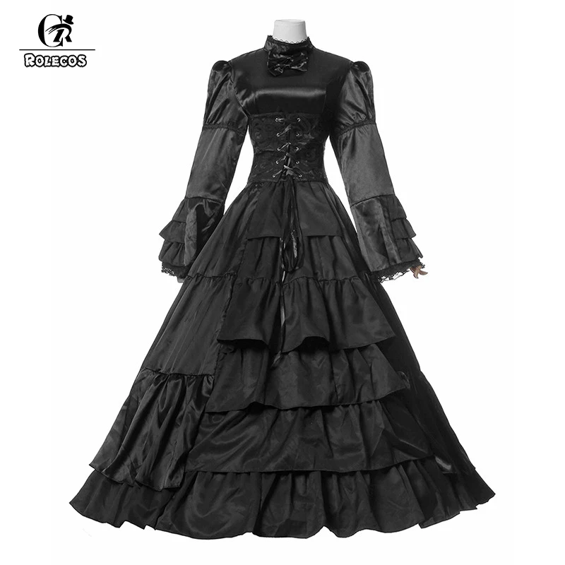 ROLECOS/Новое Брендовое Черное длинное платье из хлопка и поплина готические