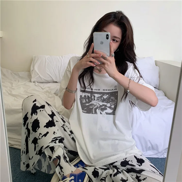 

YTX991 Summer 2021 new design sense niche split loose short-sleeved T-shirt women