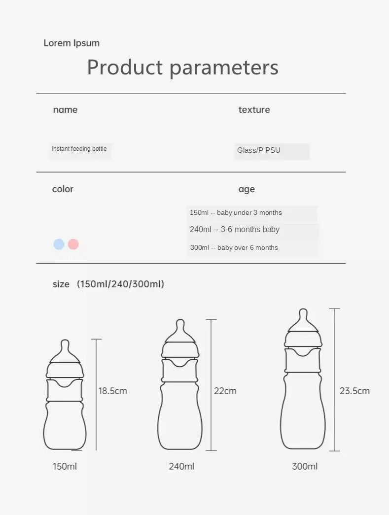 

BabyPPSU glass feeding bottle wide caliber quick rinse baby feeding bottle anti-colic newborn feeding bottle feeding accessories