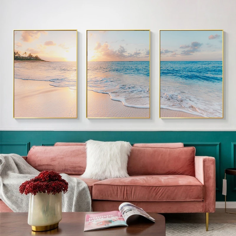 

SELFLESSLY Seascape Canvas Painting Wall Art Pictures For Living Room 3 Panels Modern Landscape Posters Home Decor Unframed