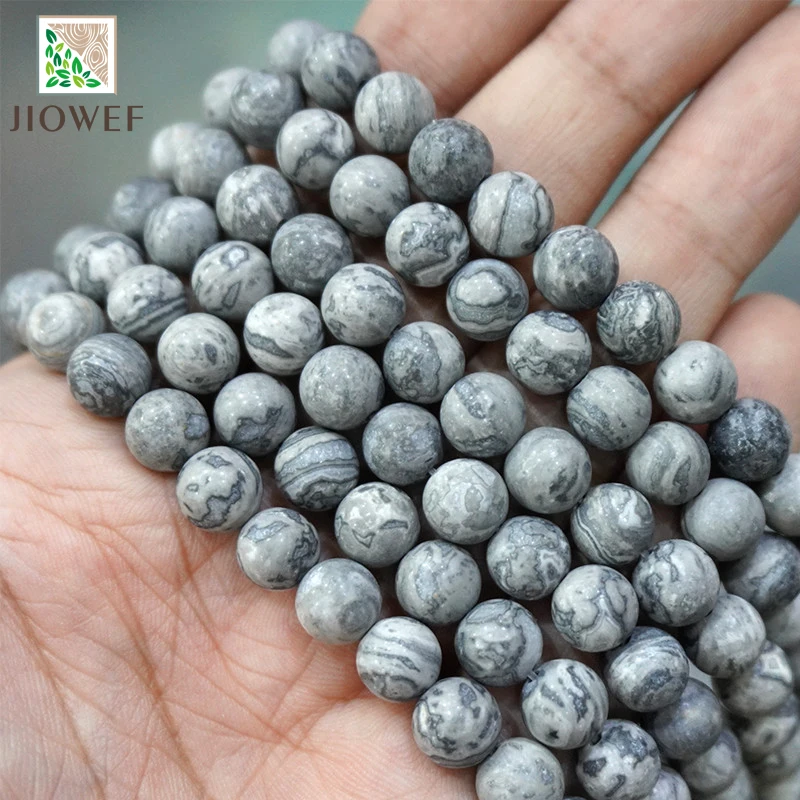 

Matte Frost Map Jaspers Loose Round Beads For Jewelry Making Natural Stone Diy Bracelet Accessories 15" Strand 4 6 8 10 12MM