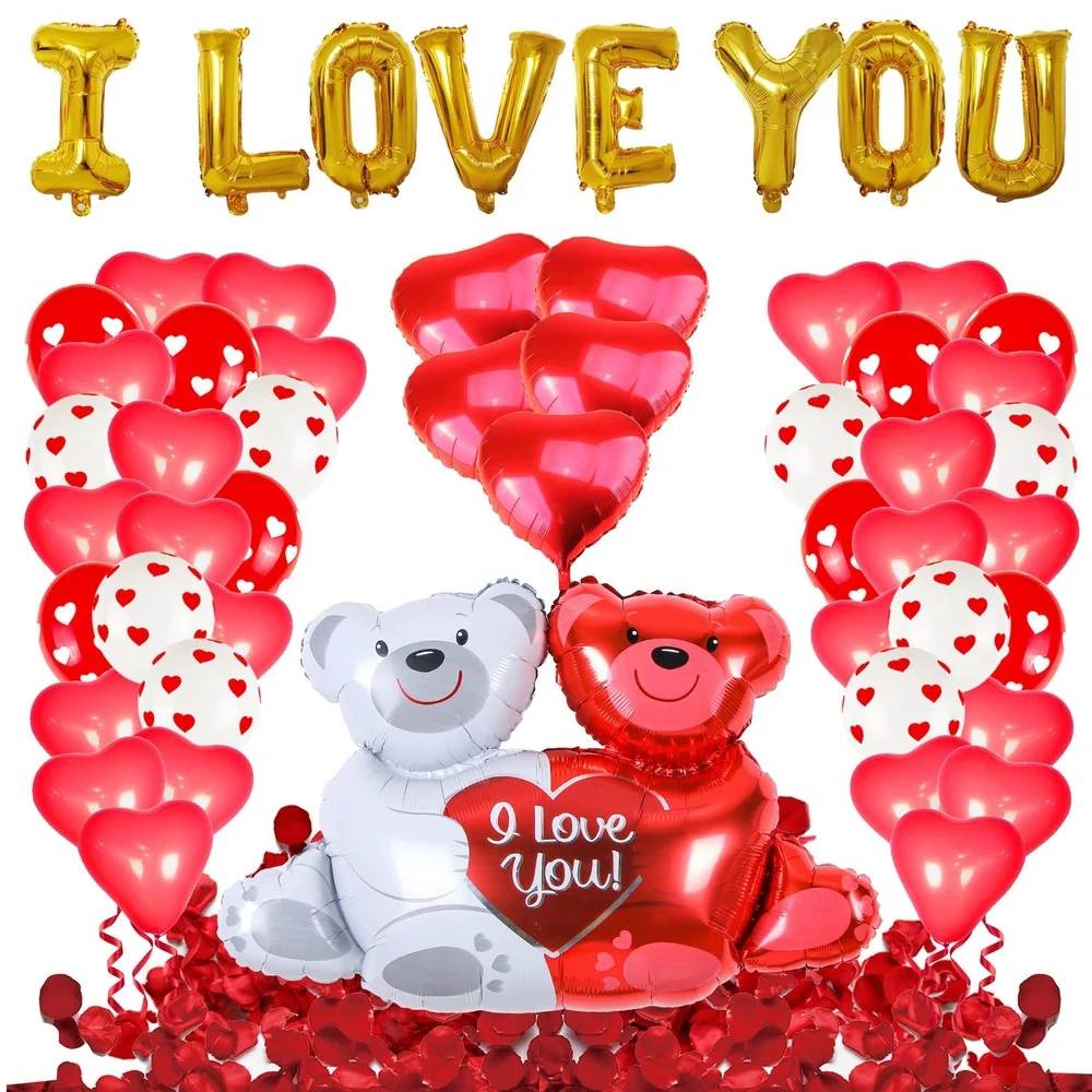Juego de globos con dise&ntilde;o de oso Te quiero, 99x78cm, decoraci&oacute;n de dibujos animados para el D&iacute;a de San Valent&iacute;n, globos de aluminio, decoraci&oacute;n de boda, 1 Juego-0