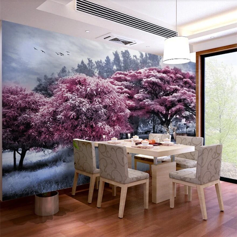 wellyu Customized large mural wallpaper 3d beautiful pink forest big tree landscape fashion home decoration painting | Обустройство