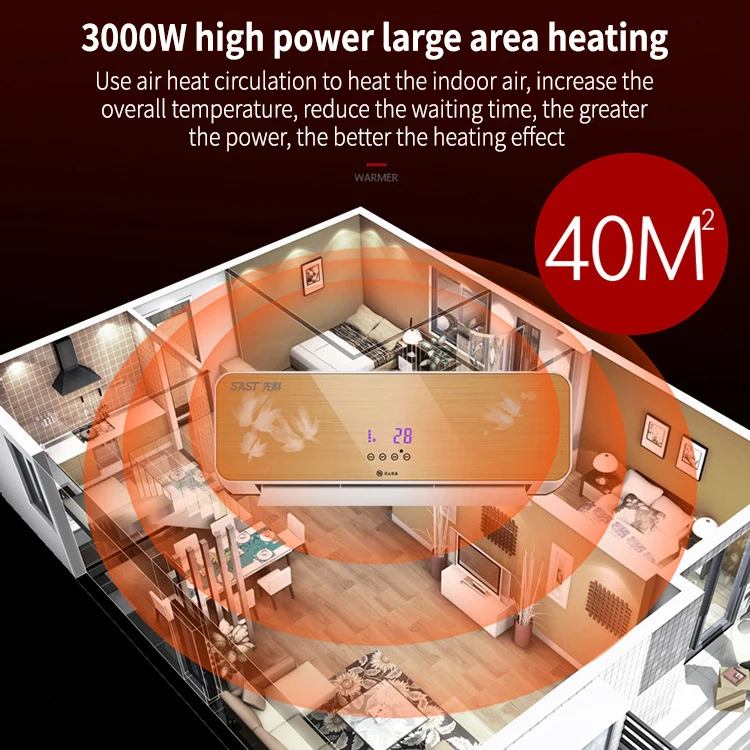 Wall-mounted Heater Household Electric Heating Fan Bathroom heating Remote control Air-conditioning Warmer Cold and Warm HF07 | Бытовая