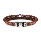 Персонализированный мужской плетеный браслет из натуральной кожи, браслет из нержавеющей стали с бусинами на заказ, браслет для мужчин с именами, KZXL0418