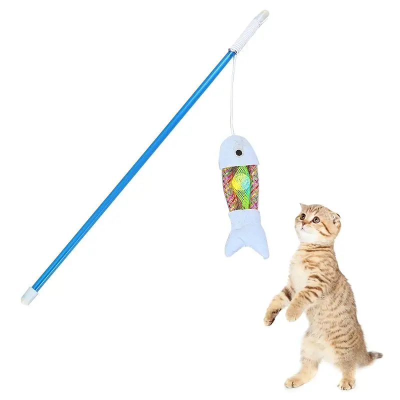 

Funny Cat Toy Fishing Rod Kitten Cat Pet Toy Stick Teaser Rainbow Streamer Interactive Cat Play Wand With Feather Toys For Cats