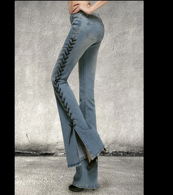 

Top Designer Women 2018 Mid Waist Flare Trousers Famale Wide Leg Trousers Fashion Boot Cut Jeans L1311169