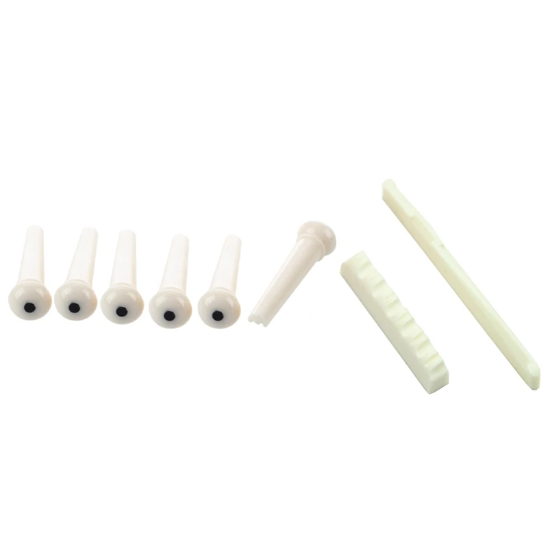 

6 Ivory Acoustic Guitar Bridge Pin Black Dot Inlays & 1 Set Ivory Bone Bridge Saddle and Nut for 6 String Acoustic Guitar