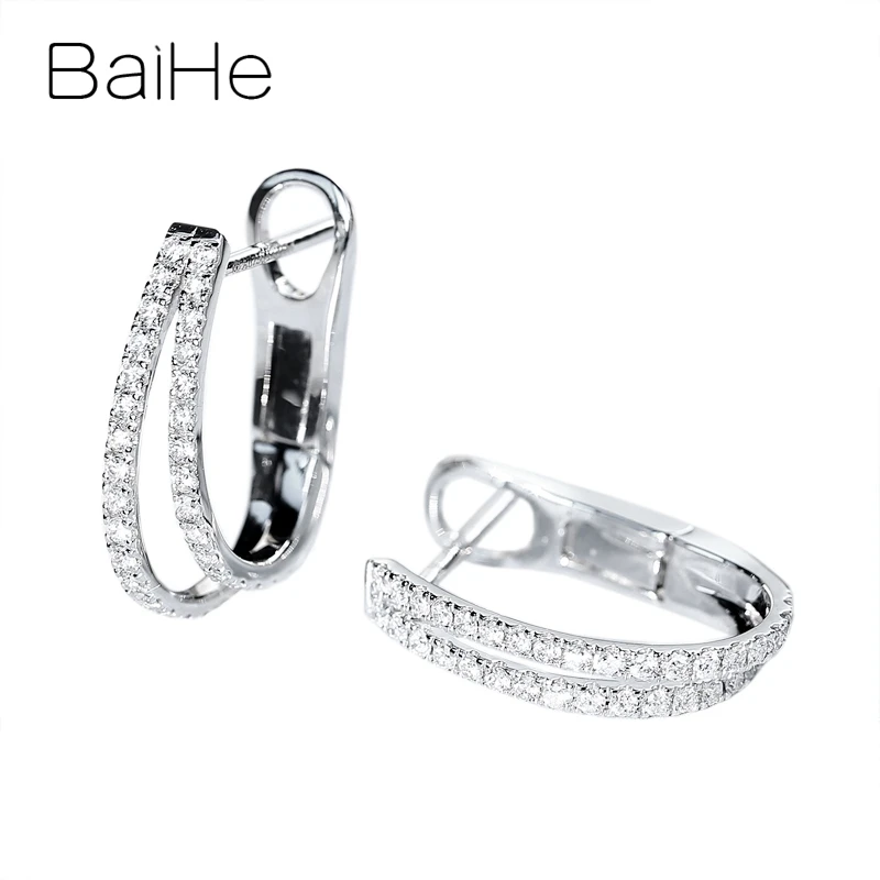 

BAIHE Solid 14K White Gold H/SI Natural Diamond Ear Clip Earrings Women Men Wedding Trendy Fine Jewelry boucle d’oreille серьги
