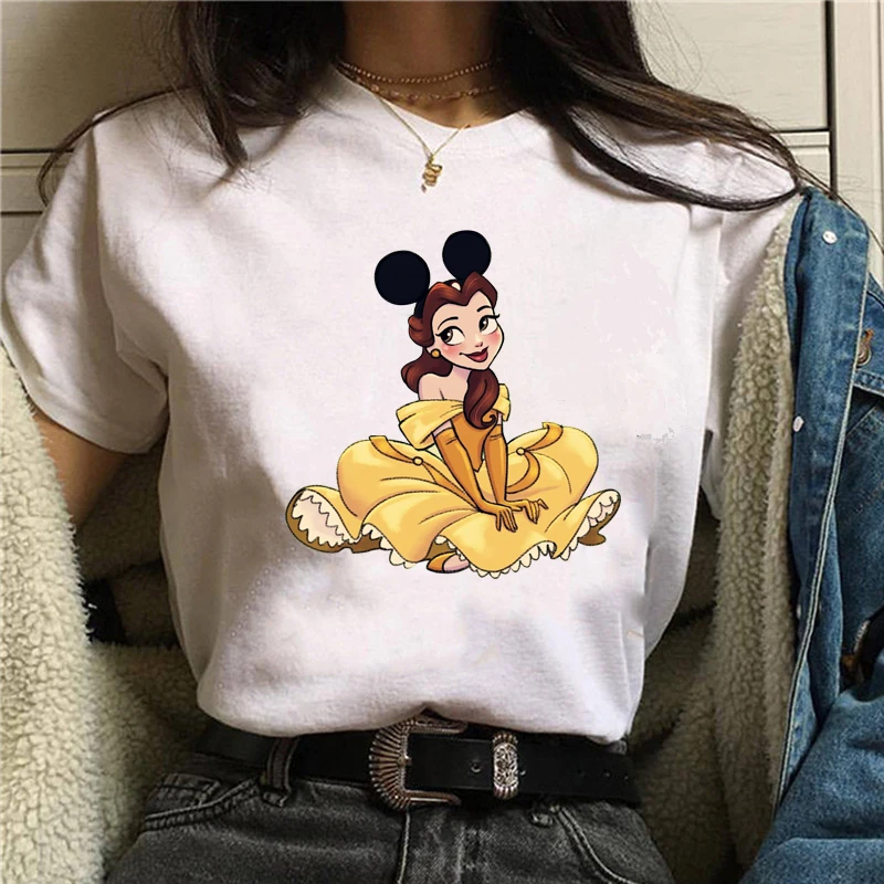 BONJEAN летняя футболка Милая Микки принцесса печатная Футболка Kawaii Harajuku забавная