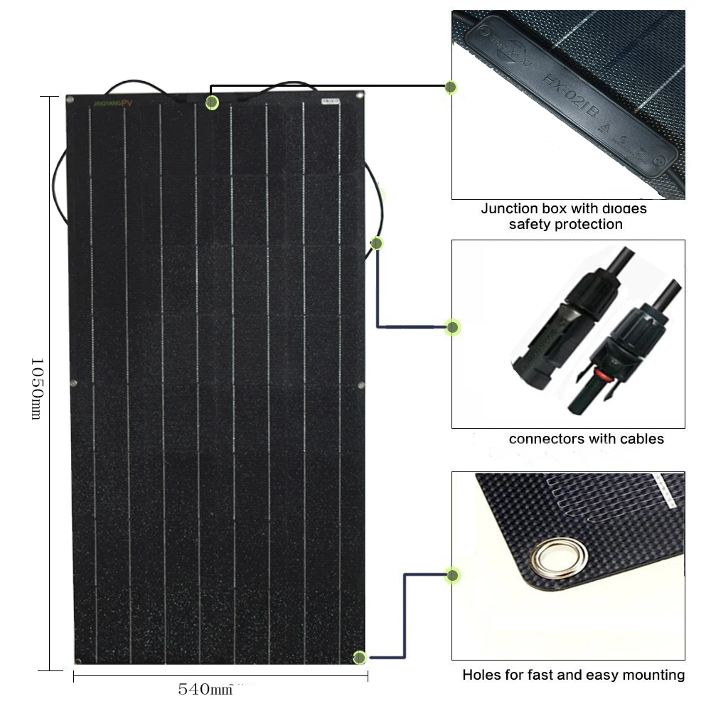 

Solar Panel 300w 200w 100w 400w ETFE PET Flexible Panels Solar PV Monocrystalline Cell 12V 24V 1000w Battery Charger System Kit