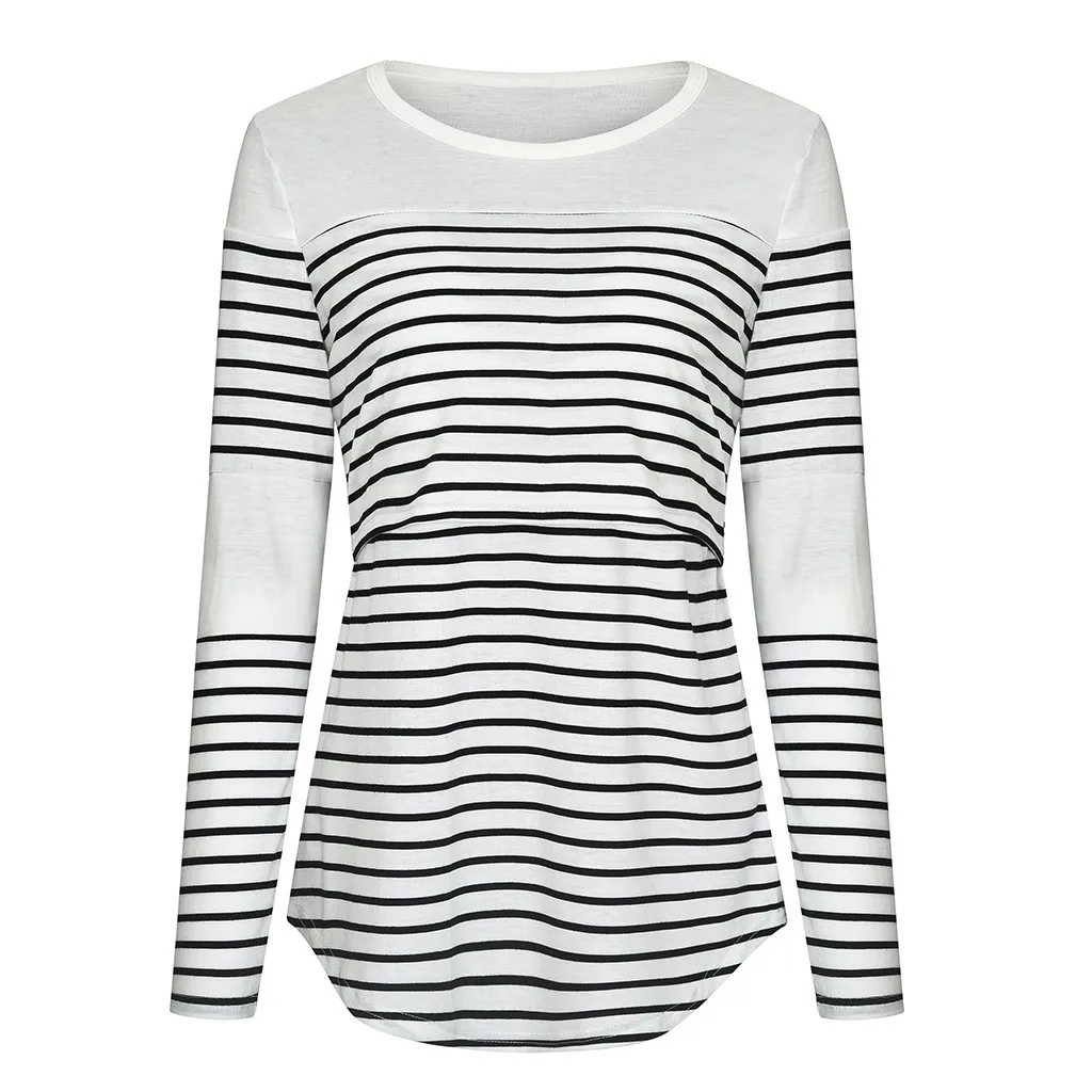 

Women Blouse Maternity Long Sleeve Striped Nursing Tops T-shirt for Breastfeeding Mom Ladies Casual Blouse Autumn Shirt HOOLER