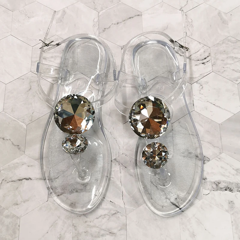 

Slippers for Women Plus Size Diamond Jelly Slippers Comfy Women's Slippers for Home Fashion Transparent Flat Beach Slippers