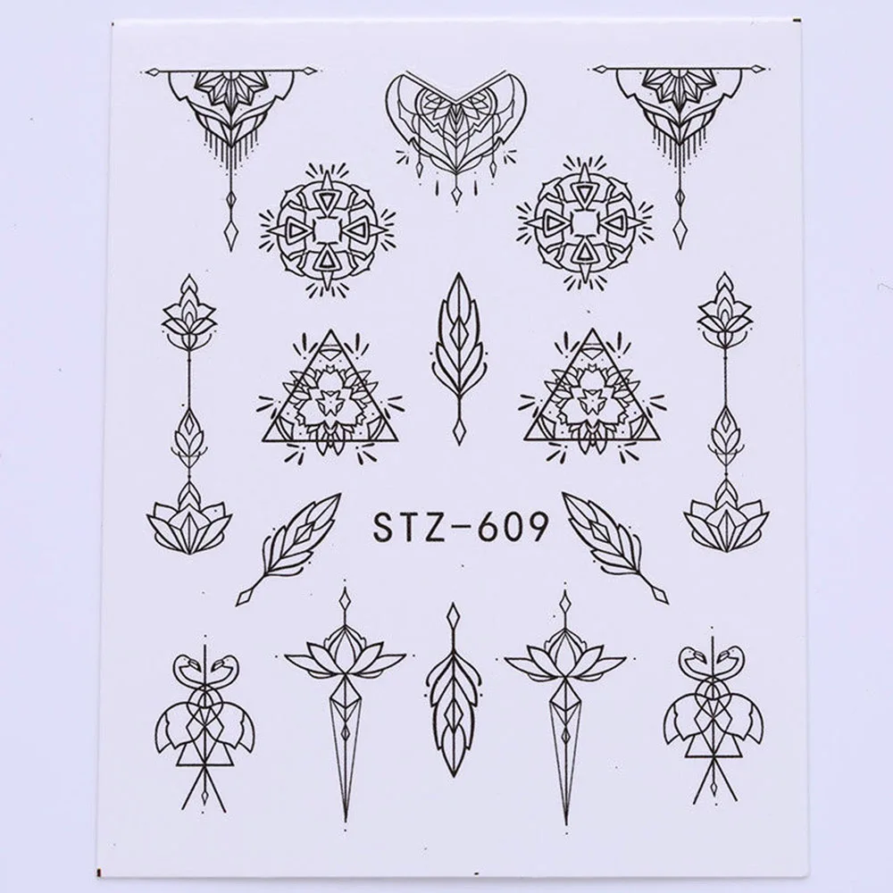 6 шт. красивые черные и белые перья наклейки для дизайна ногтей модные