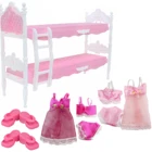 Розовая Принцесса, 1 двухъярусная кровать, 2 пижамы, 2 шт. тапочек, мебель для спальни, для кукольного домика Барби, игрушечный Подарочный игровой набор