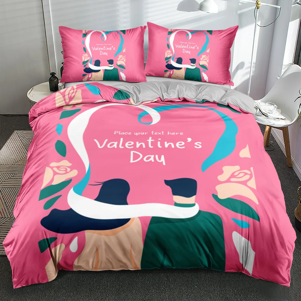 

Комплект постельного белья для влюбленных, комплект с пододеяльником и покрывалом, с 3D рисунком под заказ, розового цвета, размеры King, Queen, Full...