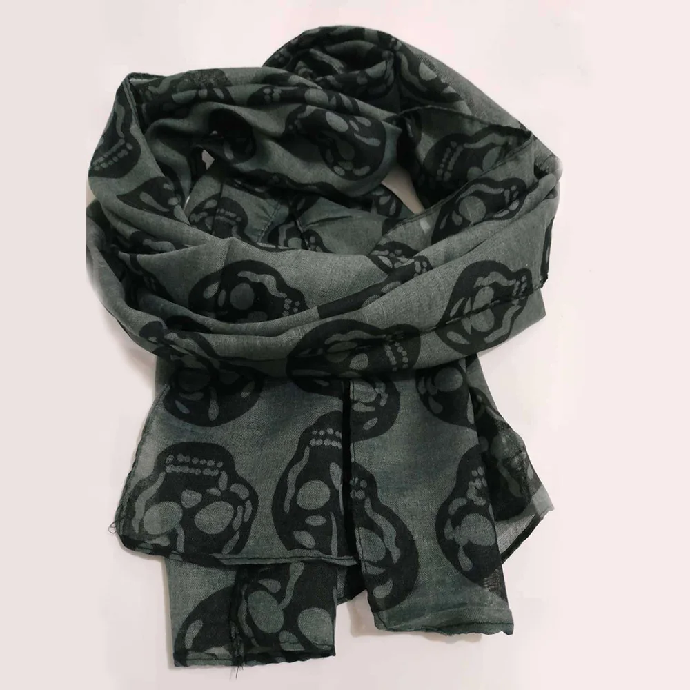 Женский Осенний шарф с принтом черепа для женщин из хлопка и льна летняя пляжная