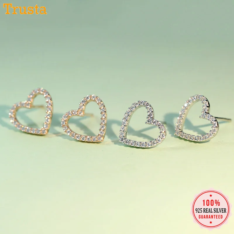 Trustdavis Настоящее 925 пробы серебро Ослепительная любовь, сердце, кубический циркон серьги гвоздики для женщин Мода Серебро 925 ювелирные изделия подарок DA461