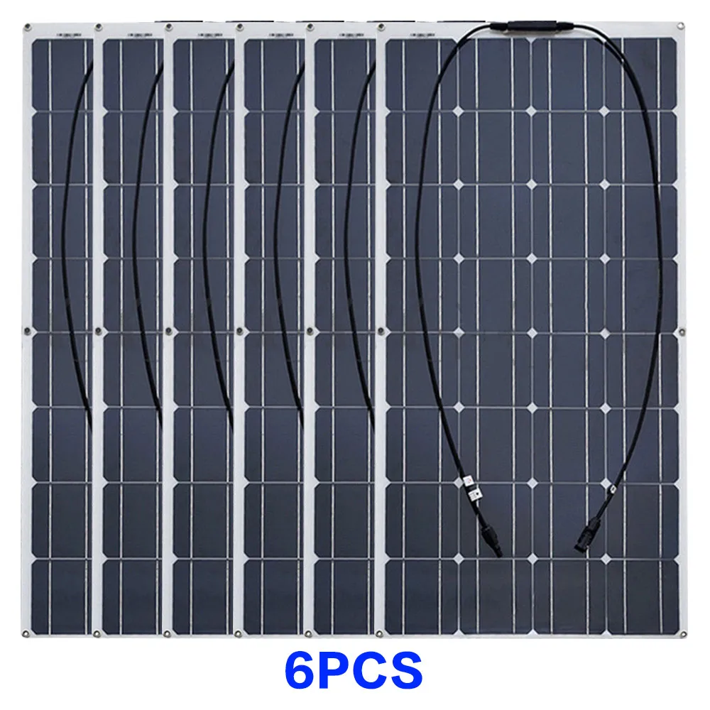600W solar paenl Комплект из 2 предметов, 4 шт. 10 шт. 100 Вт солнечная панель солнечных батарей Гибкая солнечная батарея солнечных батарей для автомобиля/яхты/пароход 12V 24 вольт постоянного тока 100 ватт Солнечная Батарея - Цвет: 600W solar paenl
