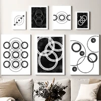 black white round geometry abstract wall art canvas painting nordic posters and prints wall pictures for living%c2%a0room retro decor
