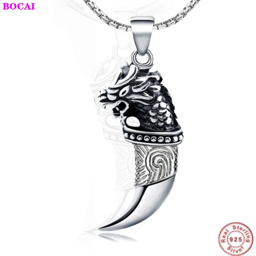 

2020 New S925 Sterling Silver Dragon Head Wolf Tooth Pendant Domineering Wolf Totem Men's Jewelry Retro Thai Silver Pendant