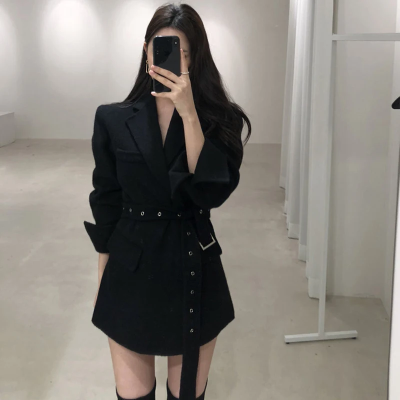 BGTEEVER-элегантное женское мини-платье с вырезом на воротнике и поясом классический