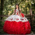 Женское красное платье Quinceanera 2020 мексиканское платье с многоярусными оборками для маскарада, официальное бальное платье, милое платье с вышивкой 16
