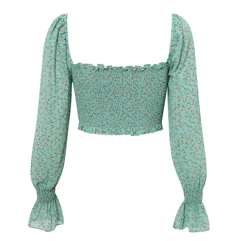 Conmoto Vintage Floral Print Women Crop Tops and Blouse Autumm Winter Long Sleeve Plead Short Shirt Chic Drawstring Blusa