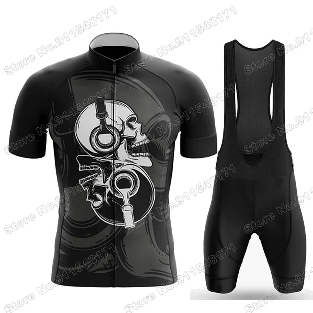 

2021 Maillot Skull Green Team Men Cycling Jersey Set Summer Bicycle Clothing Road Bike Shirts Suit Bicycle Bib Shorts MTB Wear